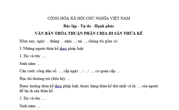 Công chứng văn bản thỏa thuận phân chia di sản thừa kế