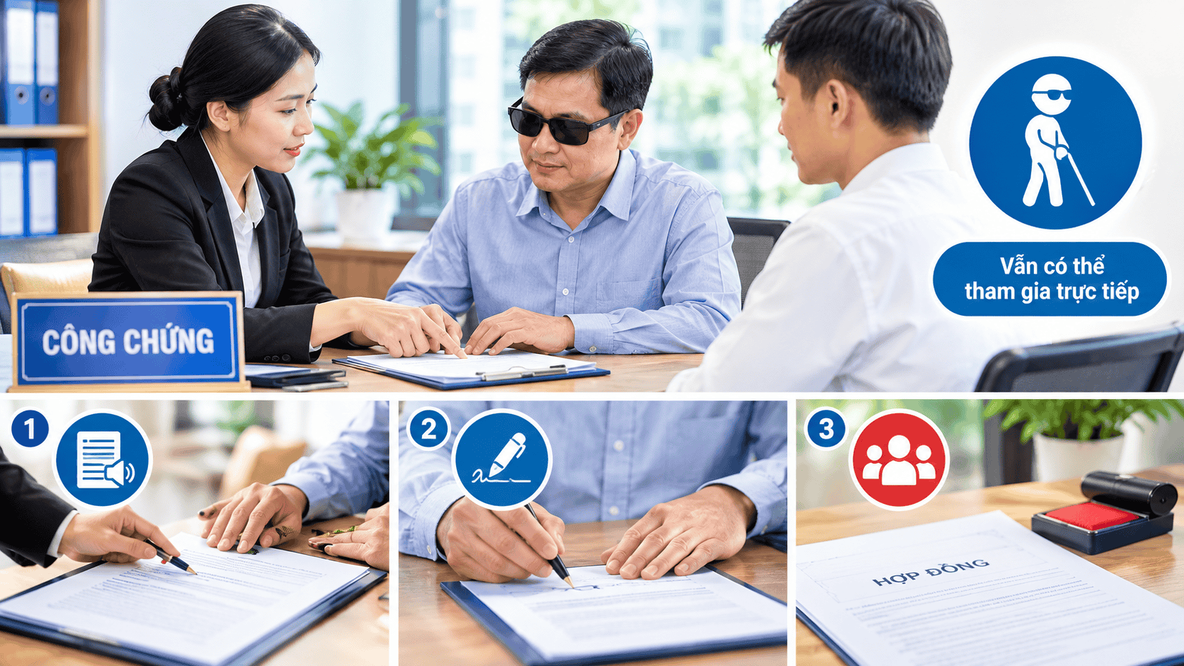 Trường hợp người khiếm thị, khiếm thính cùng tham gia công chứng